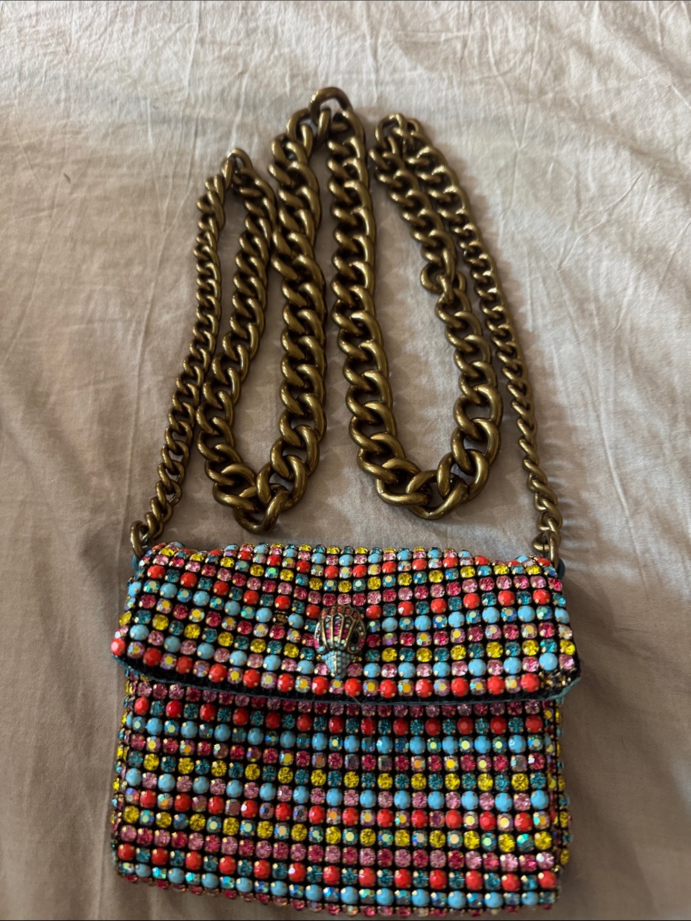 Kurt Geiger Rainbow Beaded Crossbody Bag with Antique Gold Chain